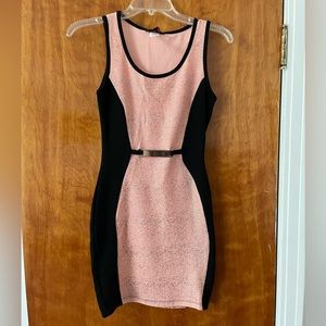 Two-Tone Color-Block Dress Sparkly Peach with Black & Belt Accent Size Small NWT